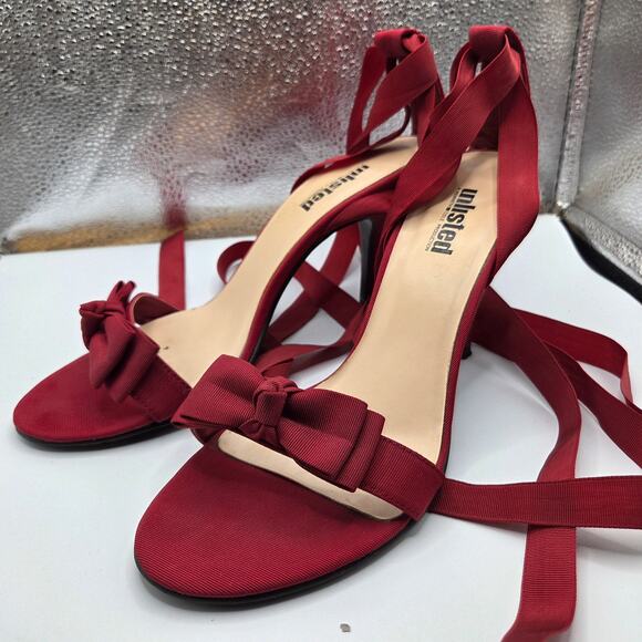 Kenneth Cole Unlisted Women's Red Bow Tie-Up Chunky Heels Sandals - W Size 9 - Picture 7 of 7